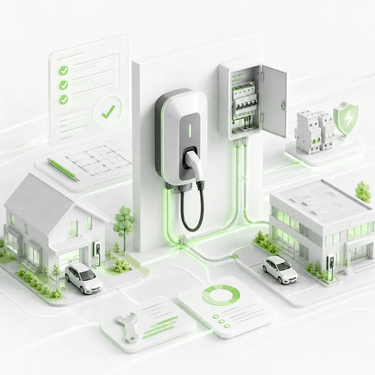 Instalare stație de încărcare AC cu tablou electric, protecții și traseu de cablu