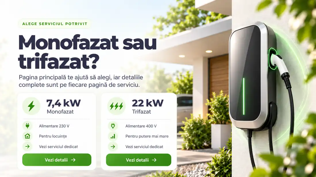 Comparație între instalarea stației AC monofazate 7,4 kW și instalarea stației trifazate până la 22 kW